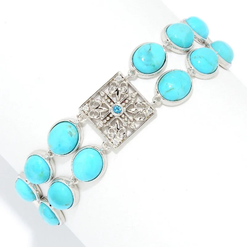 women fashion bangles -Dallas Prince Designs Sterling Silver 7.25" Mohave Turquoise & Gem Link Bracelet