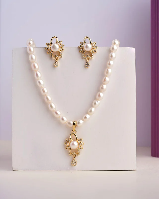 women handmade necklaces -Whispers of Love Pearl Necklace Set