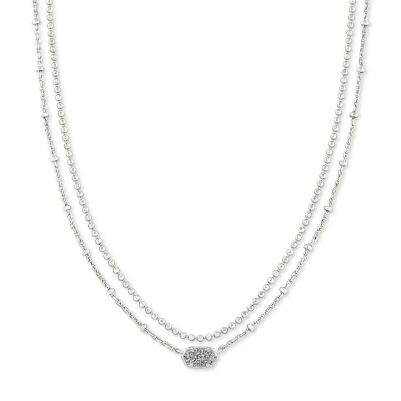 women simple chain necklaces -Kendra Scott | Emilie Silver Multi Strand Necklace in Platinum Drusy