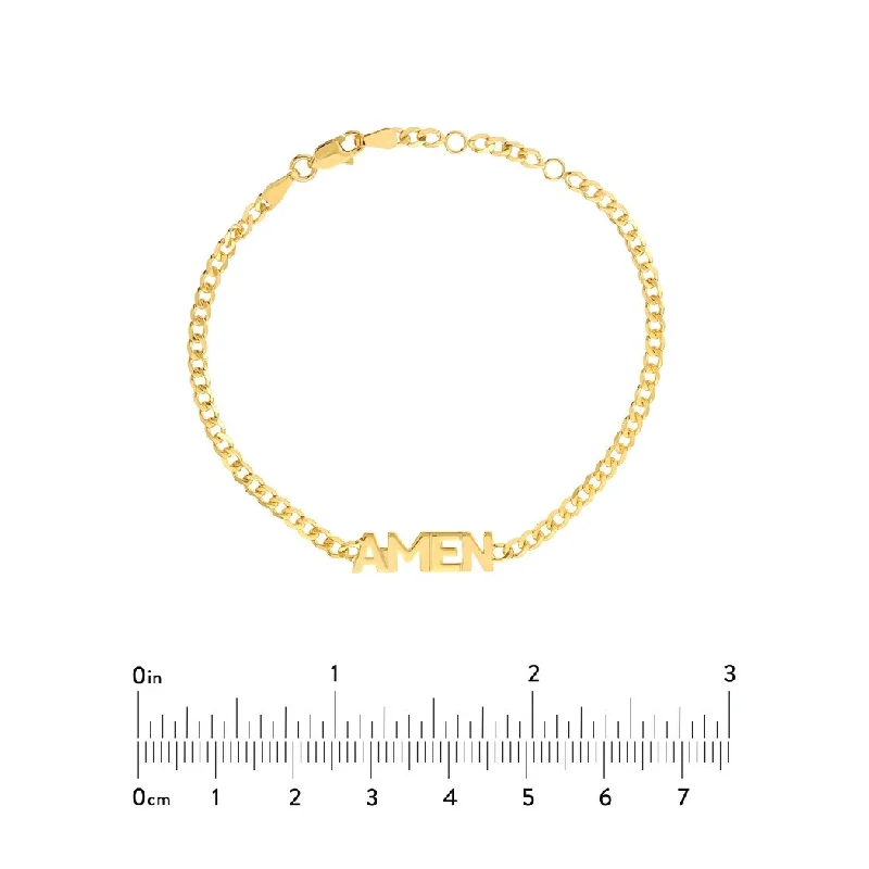 women fashion bangles -Curata 14k Yellow Gold 7.25" Amen Plate Adjustable Bracelet