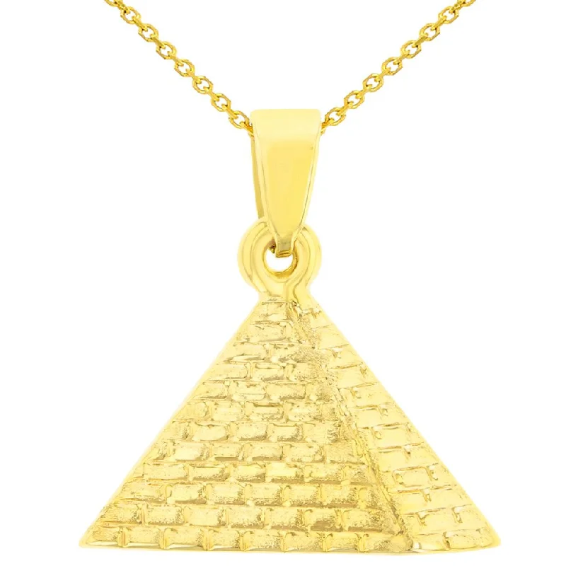 women layered necklaces -14K Yellow Gold Satin Polished Egyptian 2D Pyramid Pendant with Cable, Curb, or Figaro Chain Necklaces