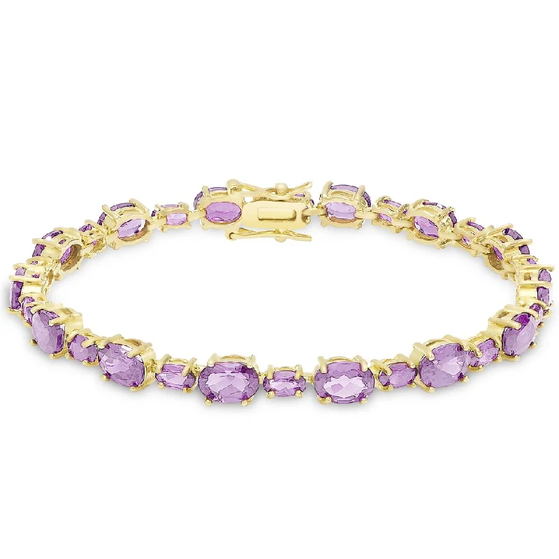 women men’s bracelets -Dolce Giavonna Gold over Sterling Silver Gemstone Oval Link Bracelet