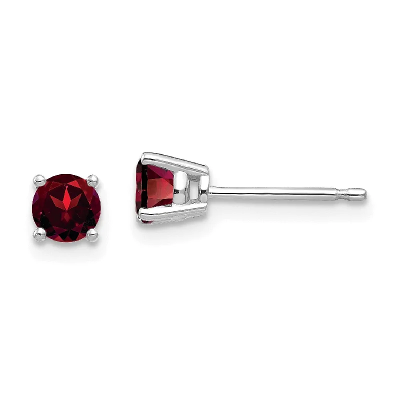 women chic drop earrings -4MM Round Garnet Stud Earrings in 14KT White Gold