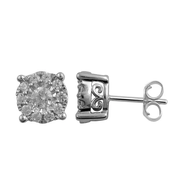 women elegant stud earrings -1/2 CTW Diamond Cluster Stud Earrings in 10KT White Gold