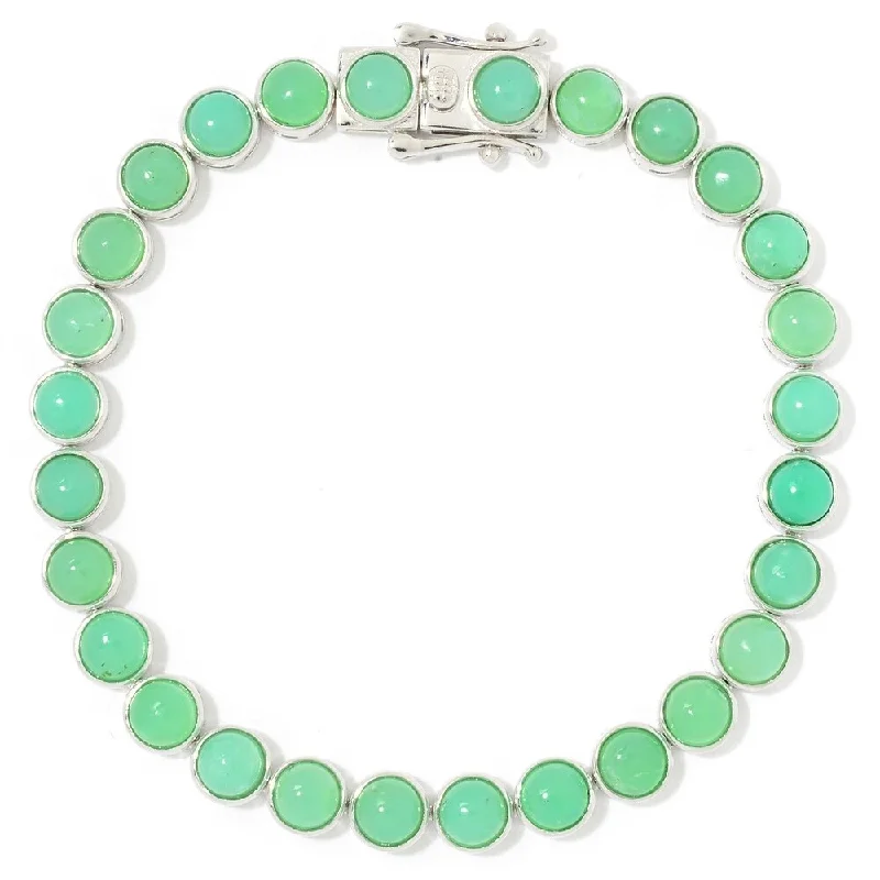 women customized bangles -Sterling Silver 7.25" Round Chrysoprase Line Bracelet