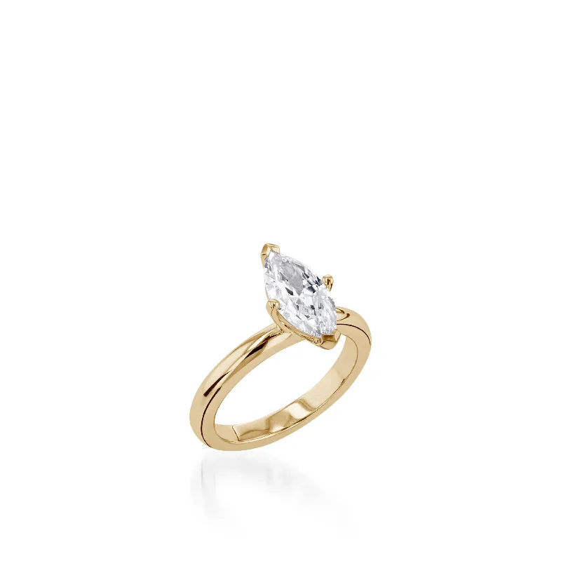 women matching engagement rings -Essence Solitaire Marquise Yellow Gold Engagement Ring