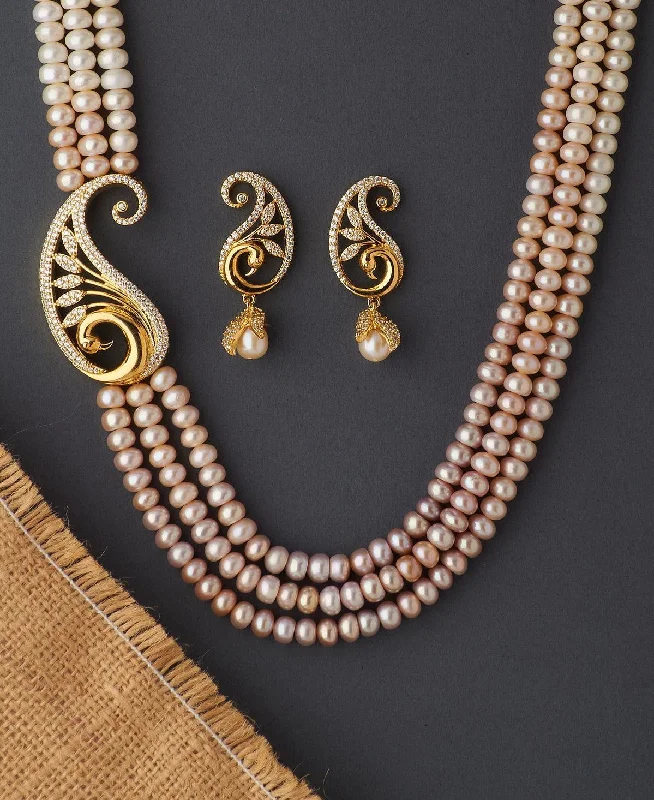 women eternity necklaces -Trendy Stone Studded Pearl Necklace Set