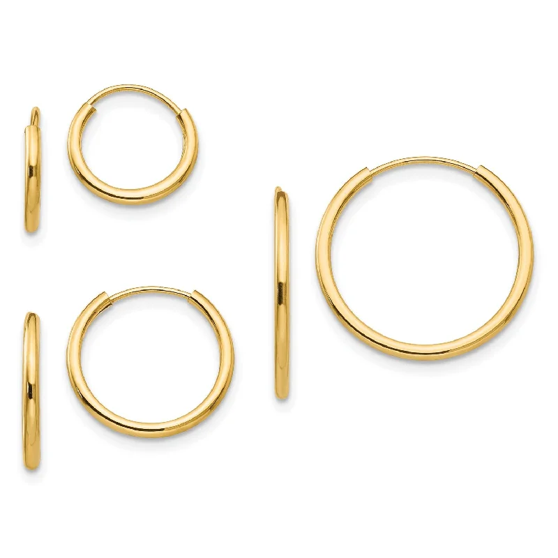 women vintage stud earrings -14KT Yellow Gold 3-Pair Endless Hoop Earrings