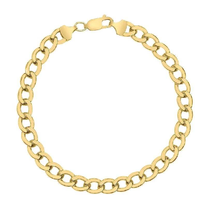 women gemstone bangles -14K Yellow Gold Filled 7.4MM Curb Link Bracelet with Lobster Clasp