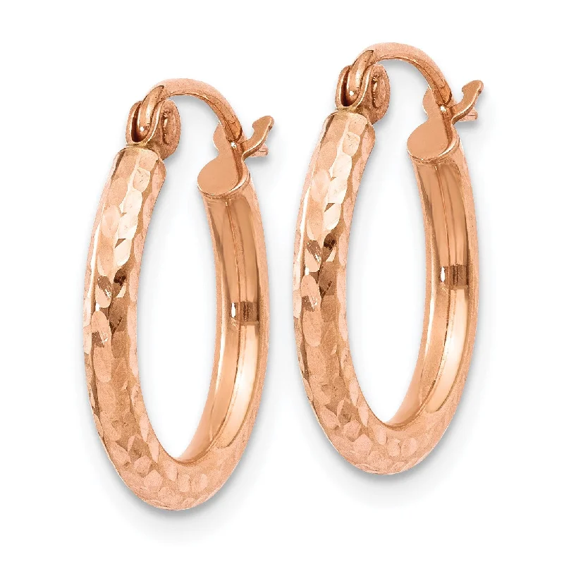 women gold hoop earrings -14KT Rose Gold 15X2MM Diamond-cut Hoop Earrings