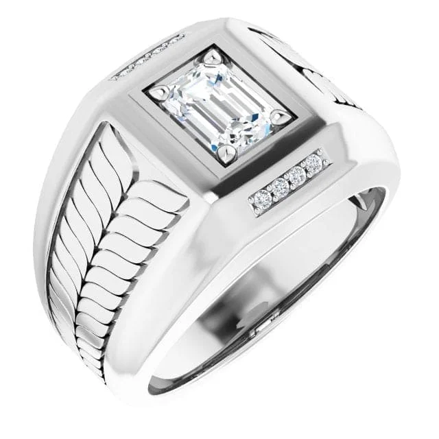 women silver engagement rings -1.30 Ct. Men's Engagement Ring Emerald Cut G Color VS1 GIA Certified