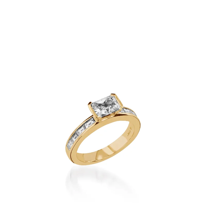 women platinum engagement rings -Treasure Emerald Cut Yellow Gold Engagement Ring