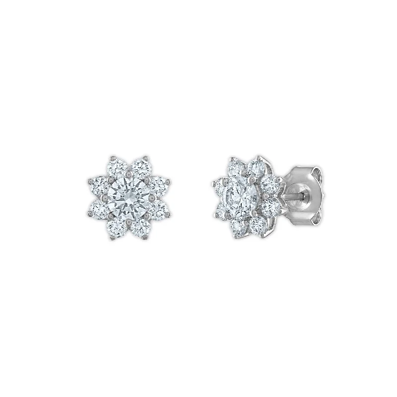 women heart-shaped earrings -Signature EcoLove 1 CTW Lab Grown Diamond Stud Flower Shaped Earrings in 14KT White Gold