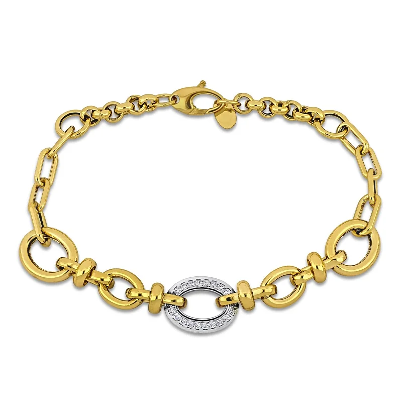 women gold bracelets -Miadora 3/8ct TGW Cubic Zirconia Oval Rectangle Rolo Link Bracelet Two-Tone Gold