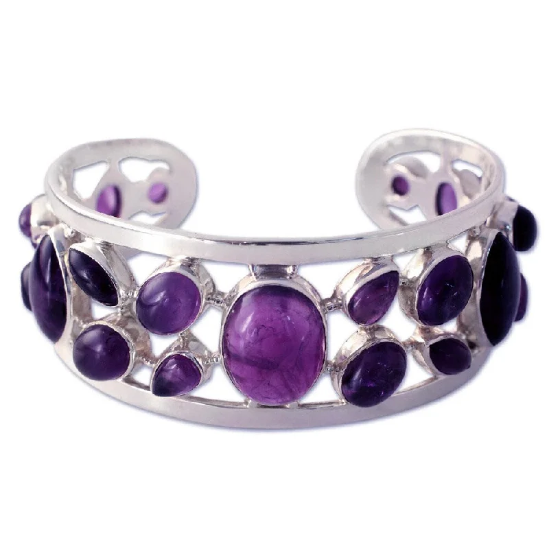 women chic bracelets -Handmade Sterling Silver 'Purple Harmony' Amethyst Bracelet (India)