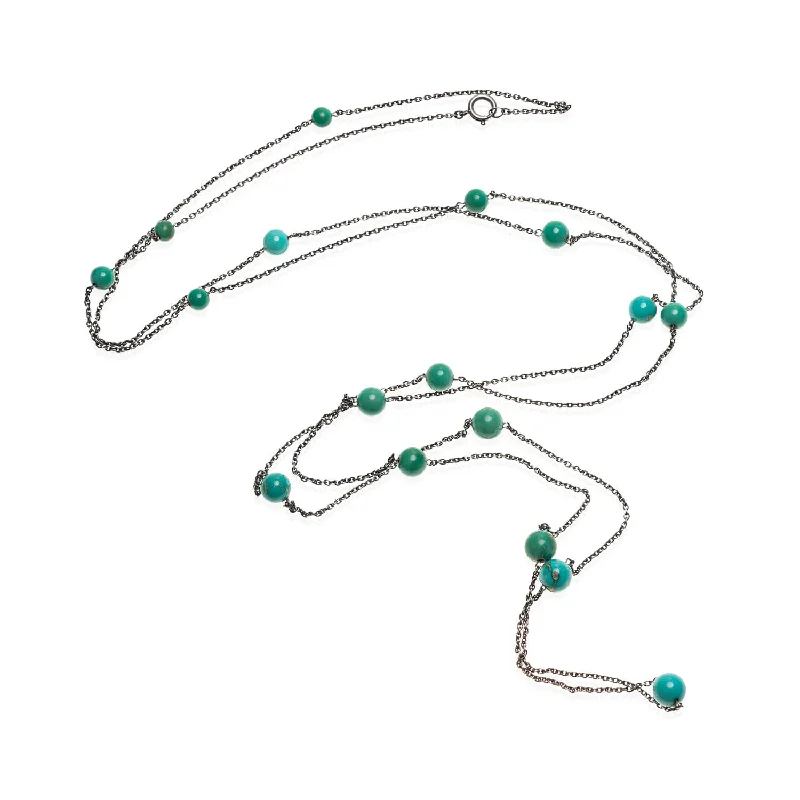 women beaded necklaces -Art Deco Sterling + Turquoise Chain Necklace