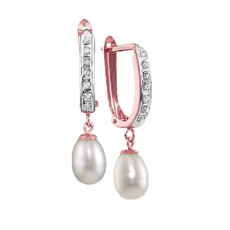 women fashion statement earrings -Diamond Fascination 14KT Rose Gold Pearl Diamond Accent Drop & Dangle Earrings