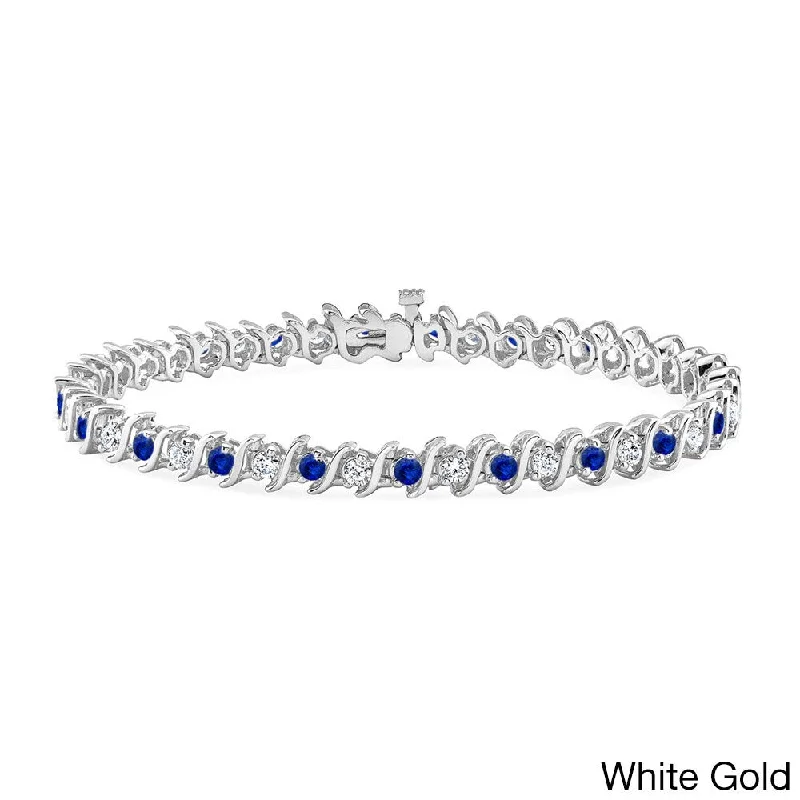 women stacking bangles -Auriya 1 1/2ct Blue Sapphire and 1 1/2ctw S-Link Diamond Tennis Bracelet 14k Gold