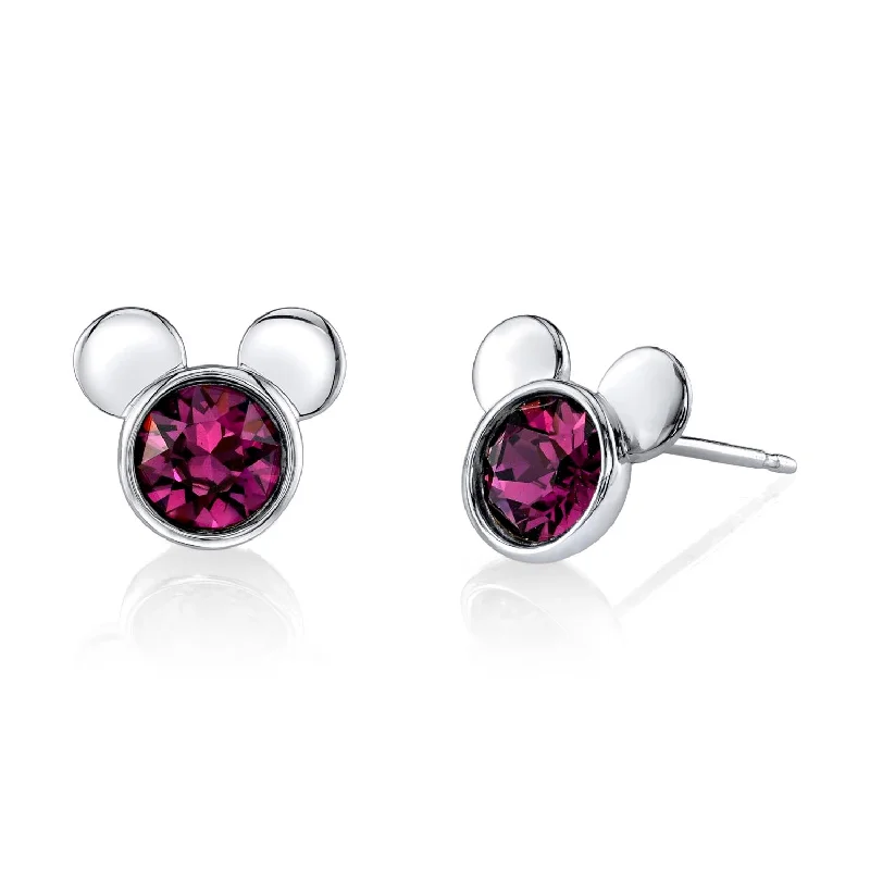 women shimmering earrings -Disney Sterling Silver Round Crystal Birthstone Mickey Mouse Stud Earrings