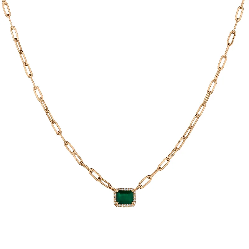 women ruby necklaces -GREEN EMERALD & DIAMOND PAPERCLIP CHAIN NECKLACE