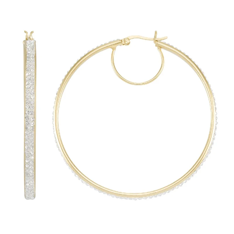 women vintage earrings -Simone I Smith Collection 18KT Yellow Gold Plated Sterling Silver Crystal 55X3MM Hoop Earrings