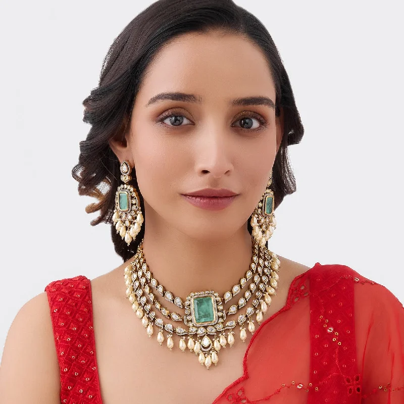 women geometric necklaces -Kundan Necklace 163992