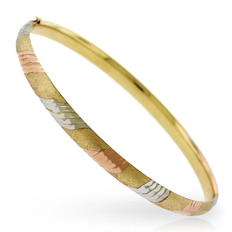 women men’s leather bracelets -14k Tri-color Gold Fancy Diamond-cut Striped Bangle Bracelet