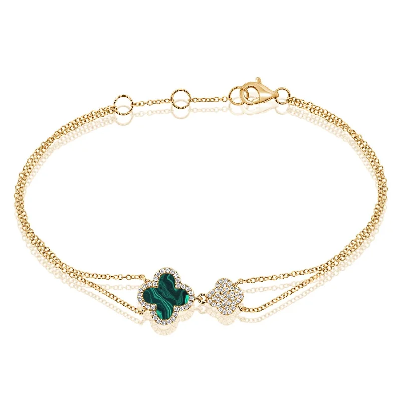 women gold bangles -Joelle Flower Bracelet Malachite & Diamond 14K Yellow Gold