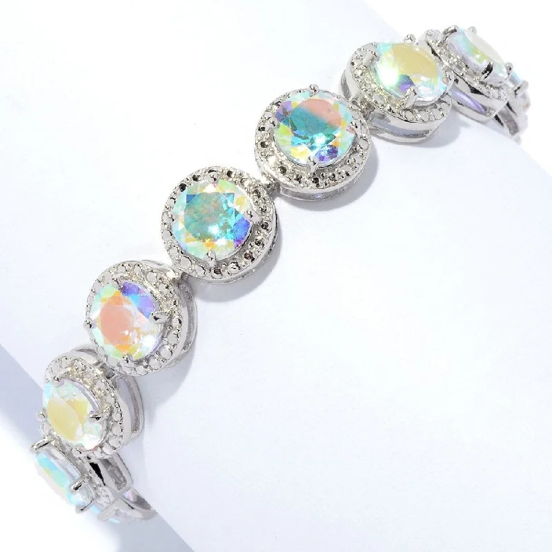 women silver bracelets -Sterling Silver Choice of Length Round Opalescence Topaz Line Bracelet