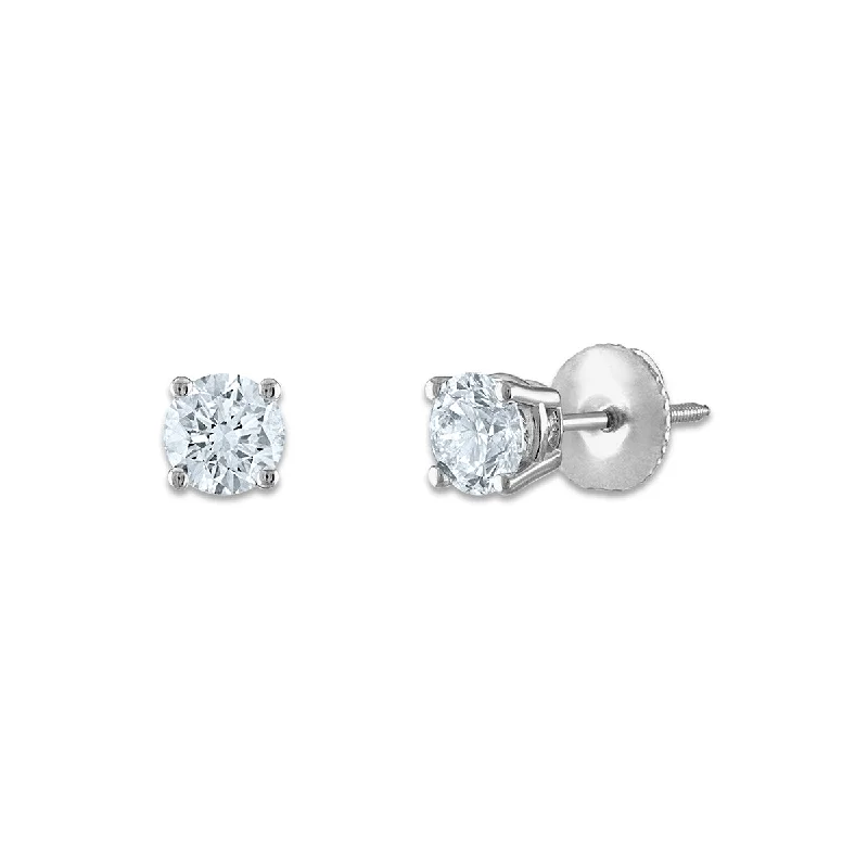 women custom earrings -Signature Certificate EcoLove 3/4 CTW Round Lab Grown Diamond Solitaire Stud Earrings in 14KT White Gold