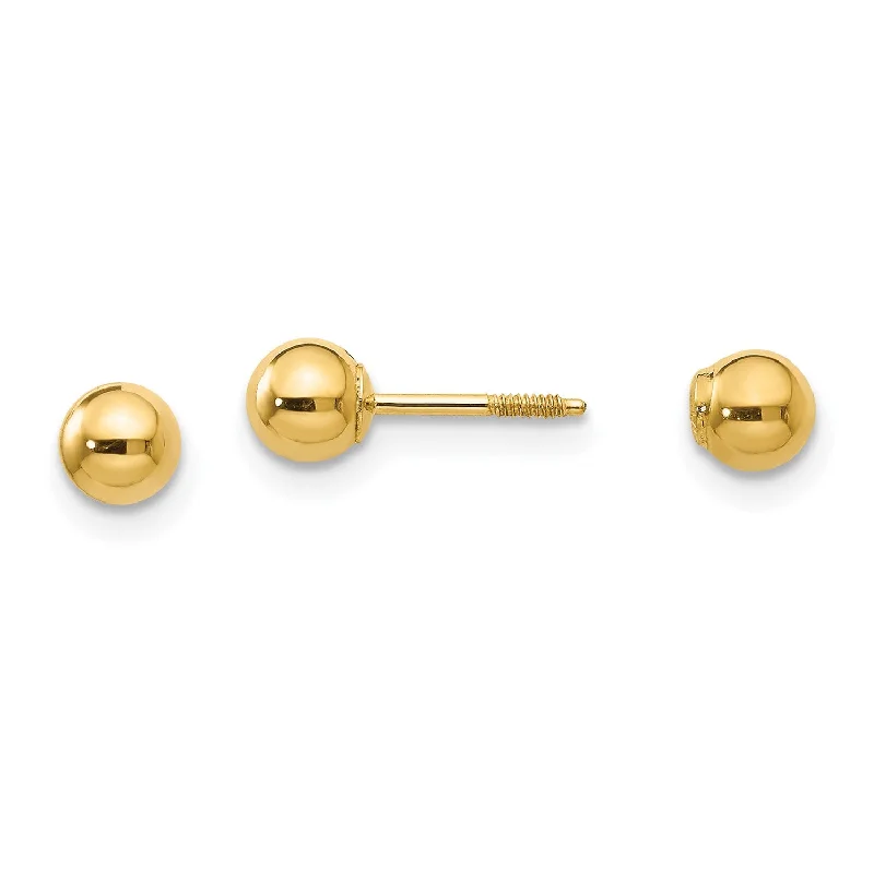 women romantic earrings -14KT Yellow Gold 4MM Reversible Ball Stud Earrings