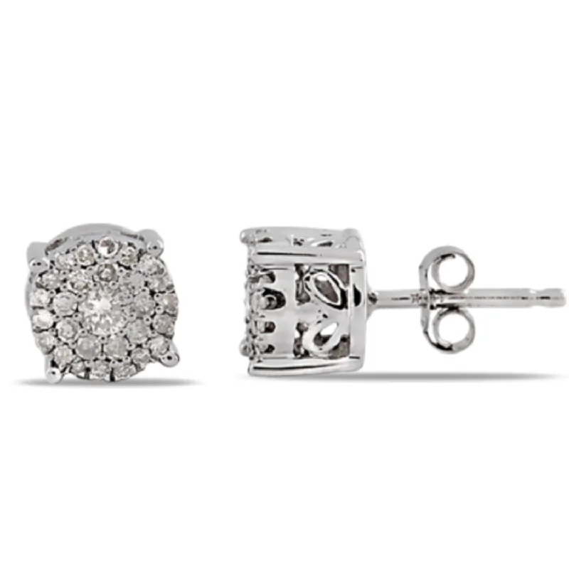 women silver earrings -1/3 CTW Diamond Cluster Stud Earrings in 10KT White Gold