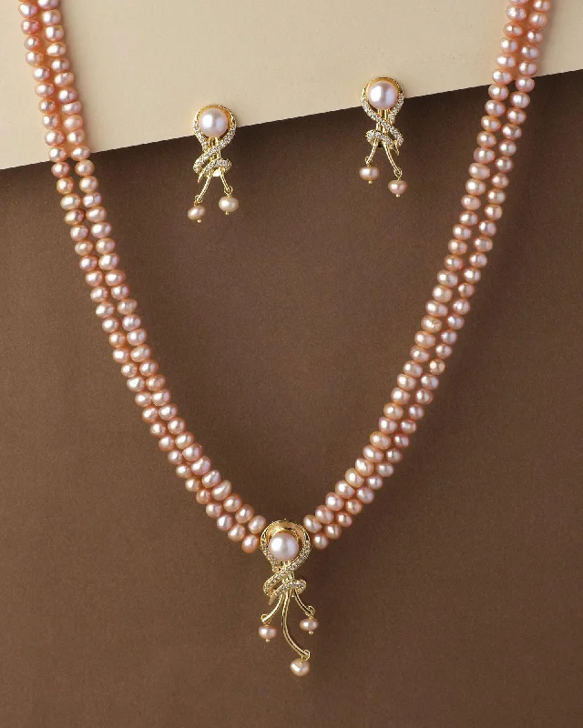 women simple chain necklaces -Trendy Real Pearl Necklace Set