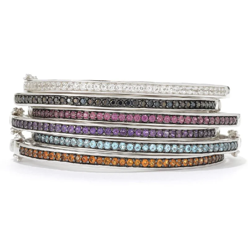 women bangles -Sterling Silver Round Gemstone Bangle Bracelet