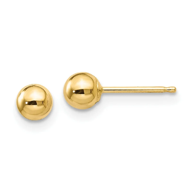 women luxury gold earrings -14KT Yellow Gold 4MM Ball Stud Earrings