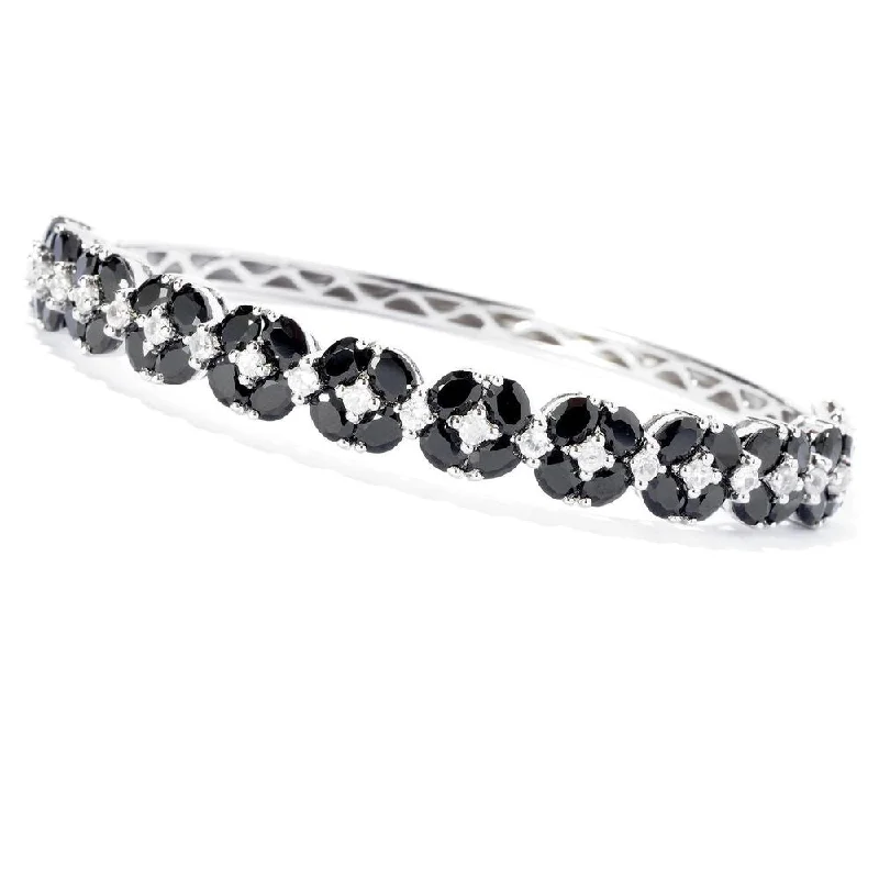 women gemstone bracelets -Sterling Silver Black Spinel and Cubic Zirconia Hinged Bracelet