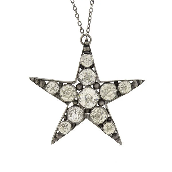 women pearl pendant necklaces -Victorian Sterling French Paste 5-Point Star Pendant Necklace