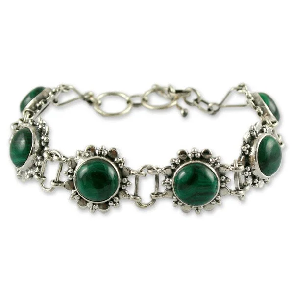 women contemporary bangles -NOVICA Handmade Sterling Silver Mystical Blooms Malachite Green Fashion Bracelet (India)