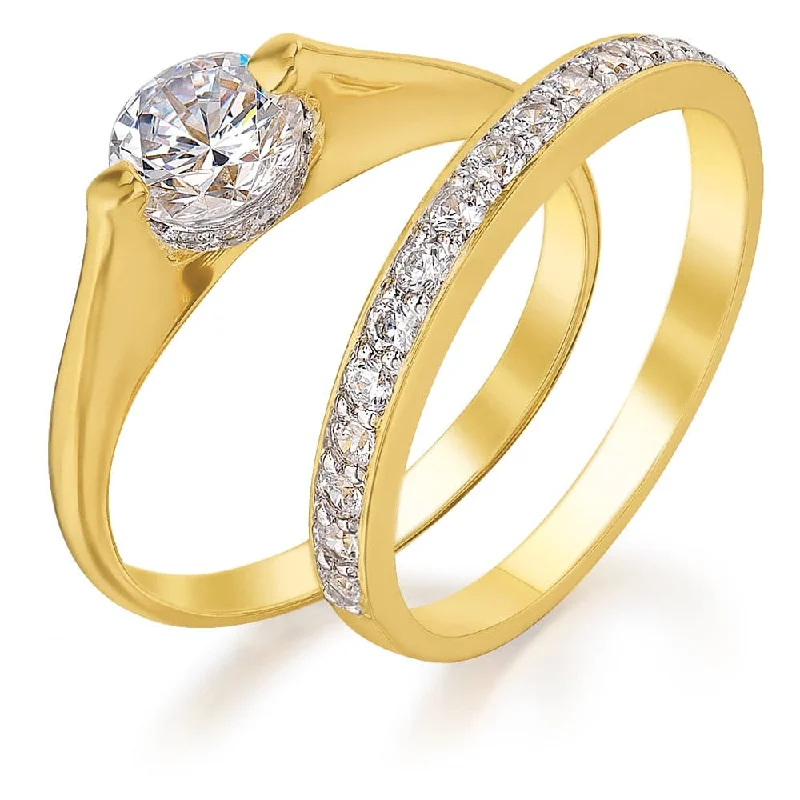 women men’s rings -Solitaire Eternity Ring Set