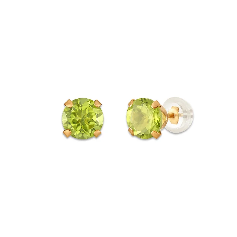 women gemstone earrings -Peridot Birthstone Stud Earrings in 10KT Gold