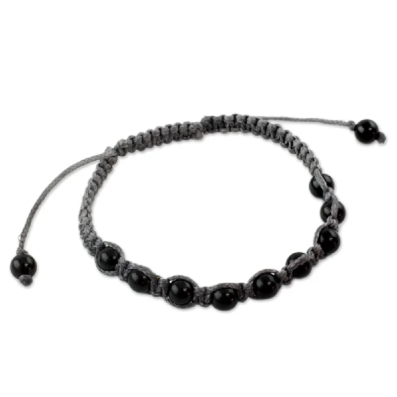 women heart-shaped bracelets -NOVICA Handmade Onyx 'Quiet Dark' Bracelet (India) - Black