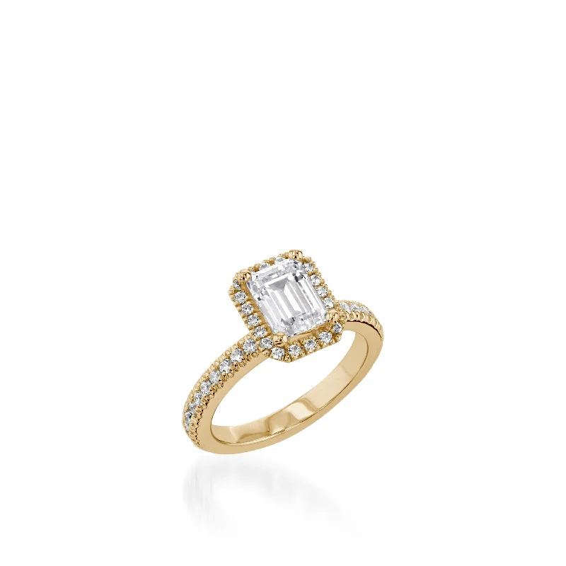 women engagement rings with diamonds -Majesty Emerald Cut Yellow Gold Engagement Ring