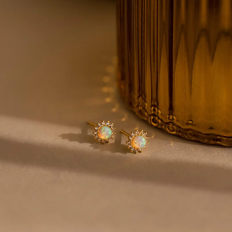 women luxury gold earrings -Pave Opal Moon Studs