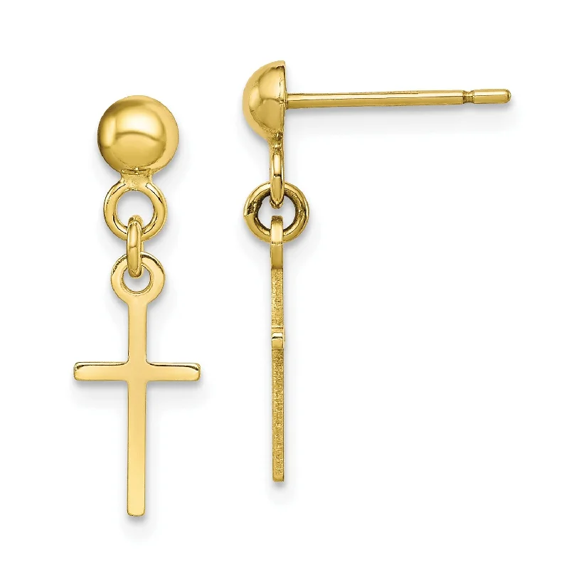 women high-end earrings -10KT Yellow Gold 20X6MM Drop & Dangle Cross Earrings