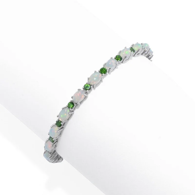 women customized bangles -Sterling Silver 7.25" Ethiopian Opal & Chrome Diopside Line Bracelet