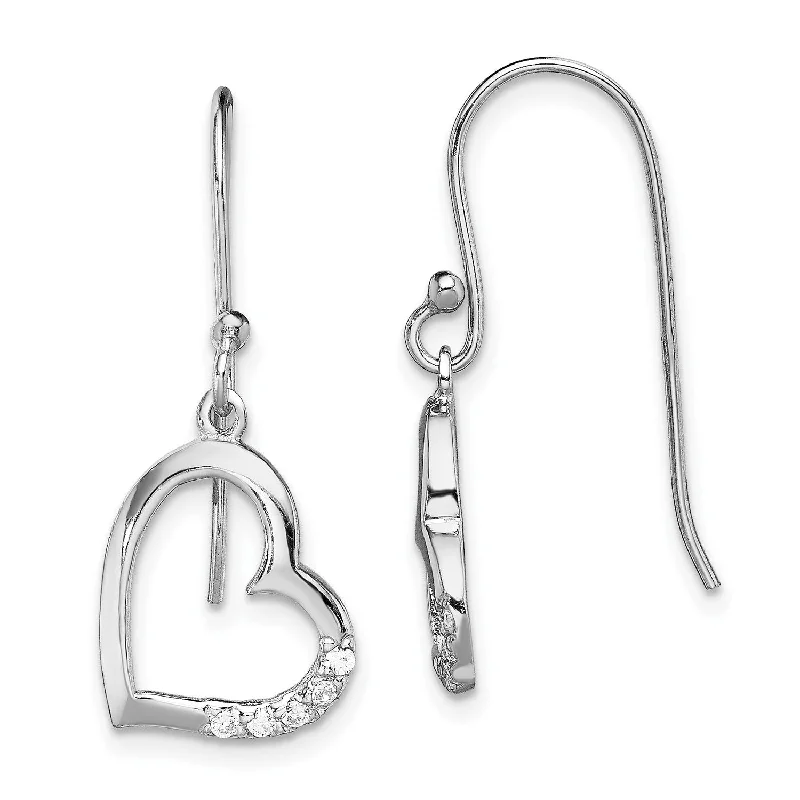 women big earrings -Sterling Silver Cubic Zirconia 26X12MM Drop & Dangle Heart Earrings