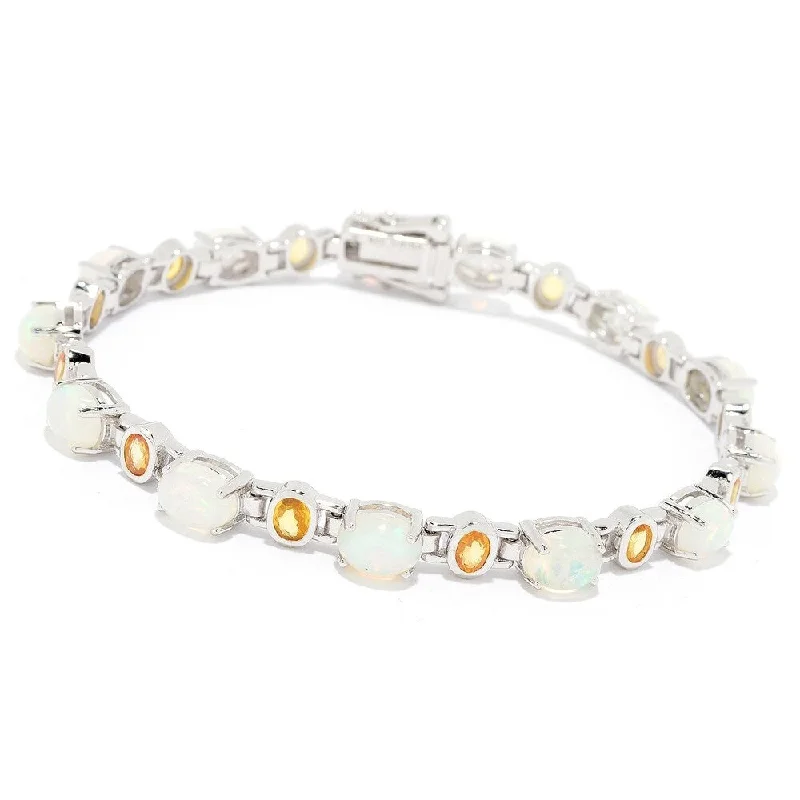 women bracelet sets -Sterling Silver 7.5" Ethiopian Opal & Yellow Sapphire Line Bracelet