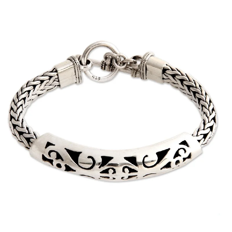 women luxury bracelets -NOVICA Handmade Mystic Symbols Ornate Fretwork and Braided Chains Sterling Silver Bracelet (Indonesia)