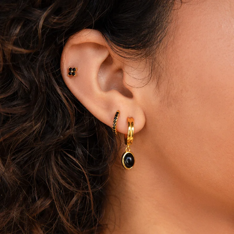 women gold hoop earrings -Onyx Diamond Earrings Set