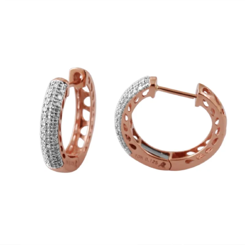 women silver hoop earrings -1/4 CTW Diamond Hoop Earrings in 10KT Rose Gold